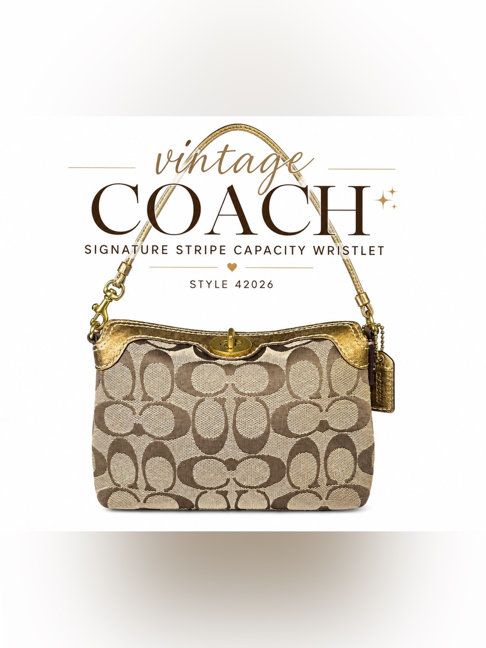 Vintage Y2K Coach 42026 Signature Jacquard Gold Turnlock Mini Shoulder Bag Purse